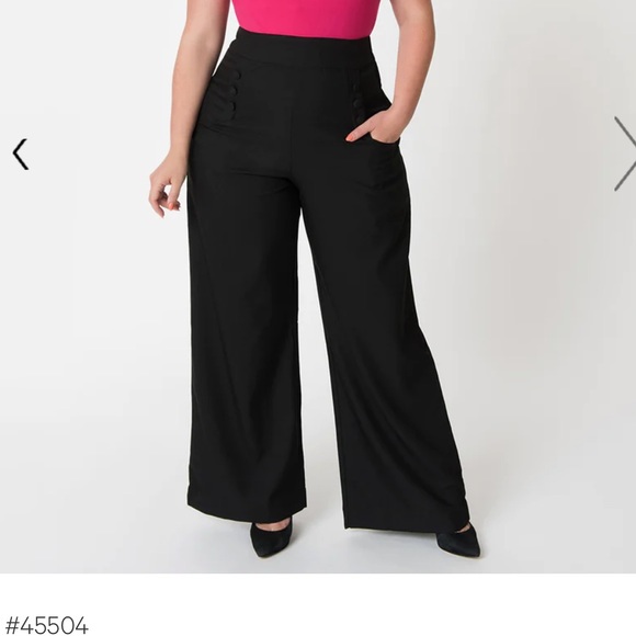 New Unique Vintage hi waist black wide leg sailor ginger pants plus - Picture 4 of 5